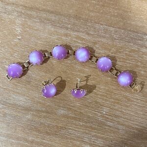 Vintage Purple Moonstone Cabochon Bracelet and Earring Set